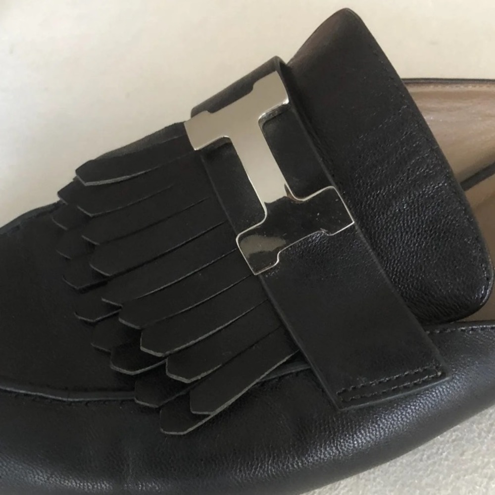 Hermes 36 6 US Rivoli Mules Black Fringe Silver H - Picture 3 of 7